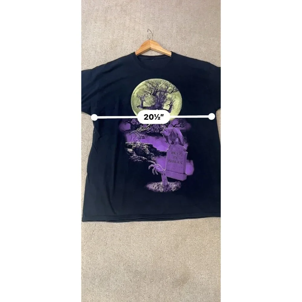Rest In Pieces Halloween‎ Graveyard Graphic T-Shirt Black Mens Large Spooky Moon